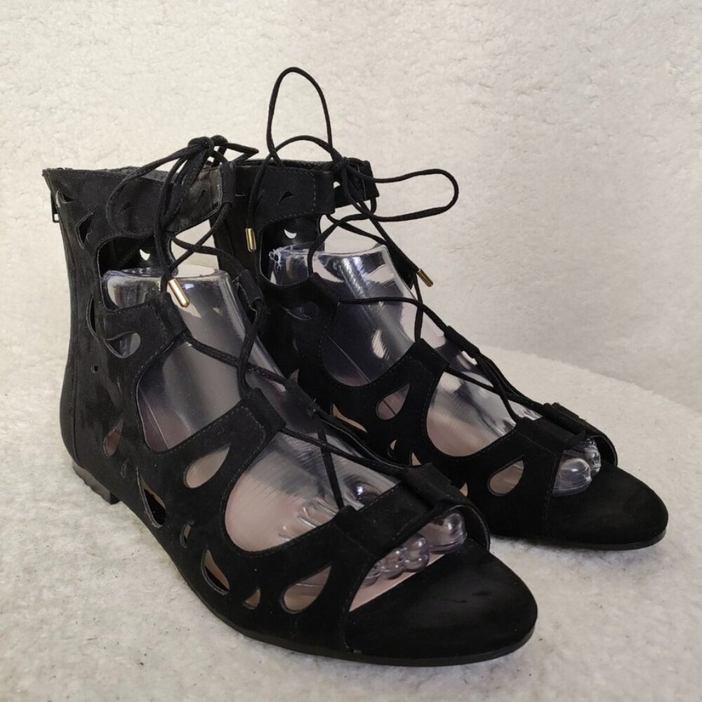 Call it Spring Black Suede Cut-Out Lace-Up Gladiator Sandals - Size 7.5